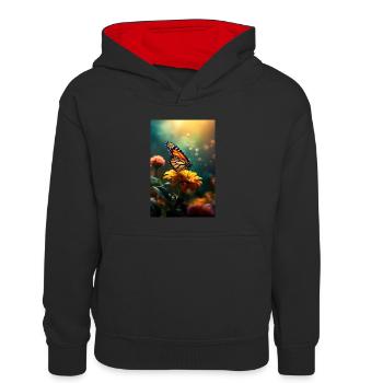 Schmetterling Monarchfalter Bunt Schmetterlinge - Kinder Kontrast-Hoodie - Schwarz/Rot - Vorne