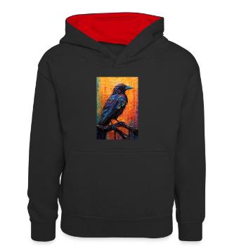 Rabe Raben Krähe Krähen Vogel Tier Colorful - Kinder Kontrast-Hoodie - Schwarz/Rot - Vorne