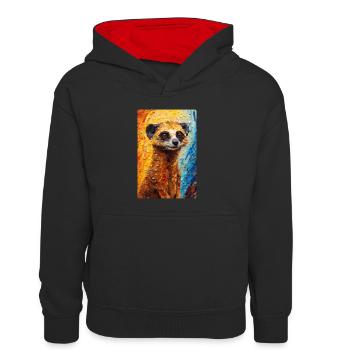 Erdmännchen Tier Erdmann Colorful - Kinder Kontrast-Hoodie - Schwarz/Rot - Vorne