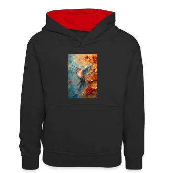 Hummingbird Hummingbird Bird Hummingbird Animal Colorful - Kids’ Contrast Hoodie - black/red - Front