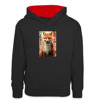 Fuchs Füchse Tier China - Kinder Kontrast-Hoodie - Schwarz/Rot - Vorne