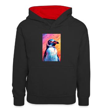 Pinguin Pinguine Tier - Kinder Kontrast-Hoodie - Schwarz/Rot - Vorne
