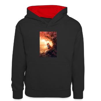 Fox Foxes Animal Animals - Kids’ Contrast Hoodie - black/red - Front