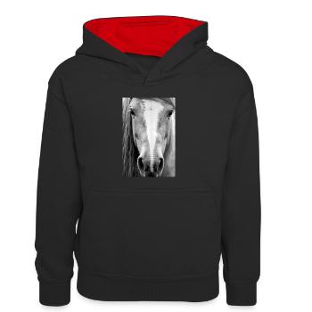 Pferd Pferde Reiten Pferdereiten Sprungreiten - Kinder Kontrast-Hoodie - Schwarz/Rot - Vorne