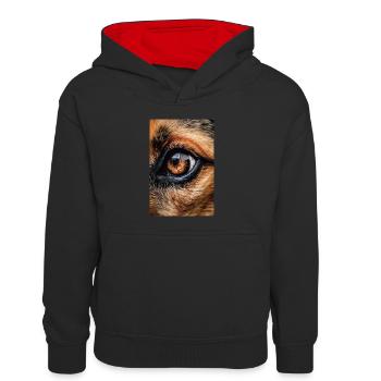 Deutscher Schäferhund Hund Malinois Eye - Kinder Kontrast-Hoodie - Schwarz/Rot - Vorne