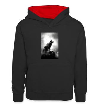 Loup Loups Animal Hurlement Lune - Sweat à capuche contrasté Enfant - noir/rouge - Devant