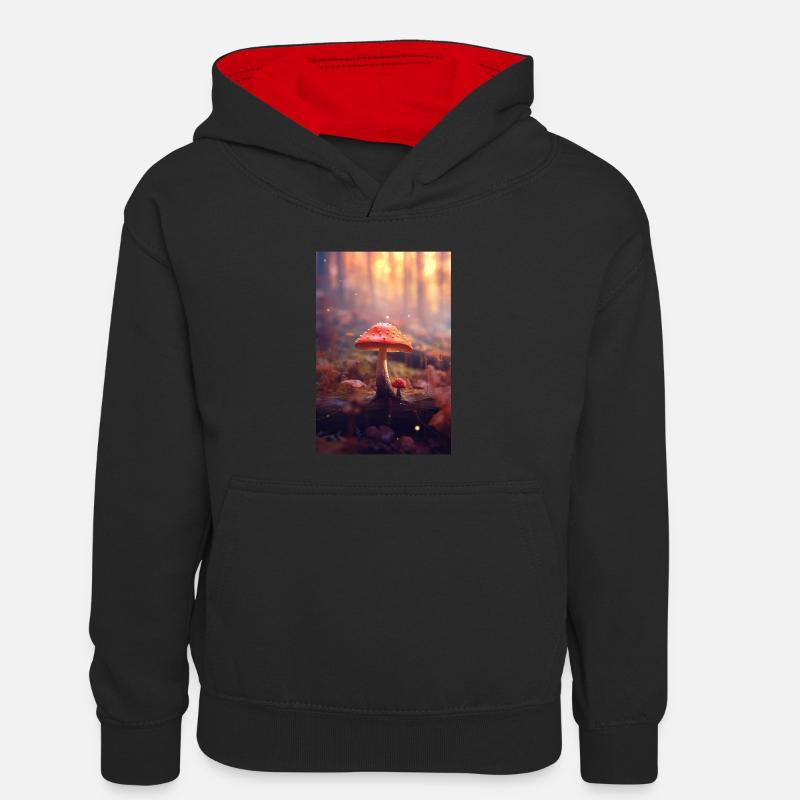 Champignons Champignons Funghi Champignon Forêt - Sweat à capuche contrasté Enfant - noir/rouge