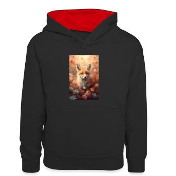 Fox Foxes Animal Animal - Kids’ Contrast Hoodie - black/red - Front
