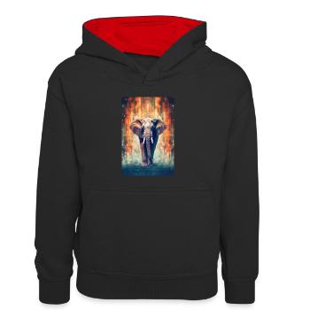 Éléphant Animal Éléphant Zoo Animal - Sweat à capuche contrasté Enfant - noir/rouge - Devant