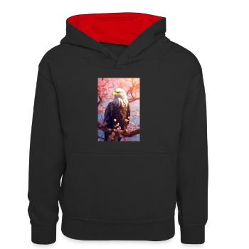 Aigle Animal Aigle Pygargue à tête blanche Cerisier - Sweat à capuche contrasté Enfant - noir/rouge - Devant