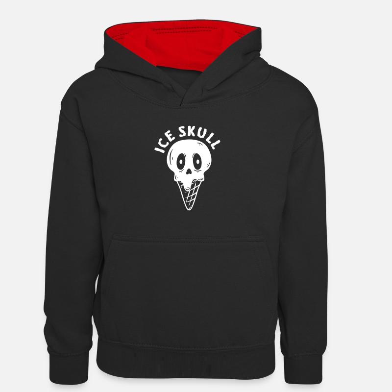 BOULE DE CRÈME GLACÉE SKULL CRÈME GLACÉE CÔNE MORT MOTIF CADEAU - Sweat à capuche contrasté Enfant - noir/rouge