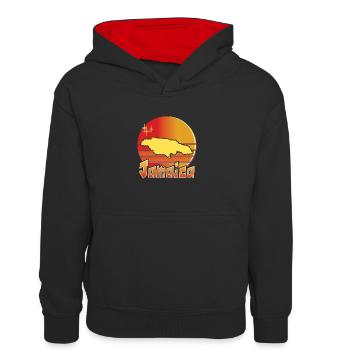 Nice souvenir gift idea map from Jamaica - Kids’ Contrast Hoodie - black/red - Front