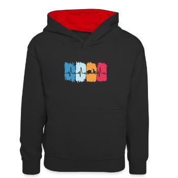 rollerfahren retro herzschlag scooter moped - Kinder Kontrast-Hoodie - Schwarz/Rot - Vorne