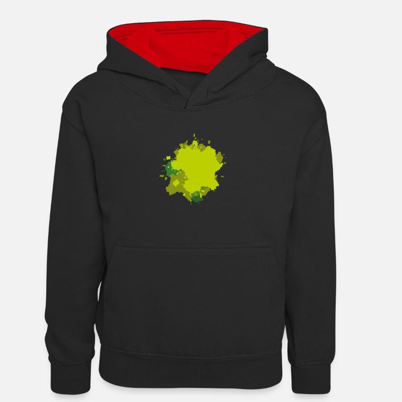 Éclaboussures de vert - Sweat à capuche contrasté Enfant - noir/rouge