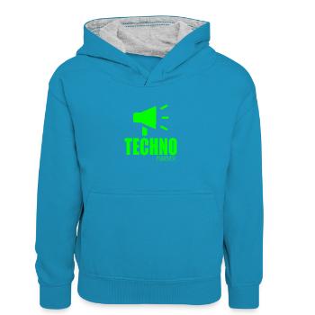 Techno forever - Kids’ Contrast Hoodie - peacock blue/heather grey - Front