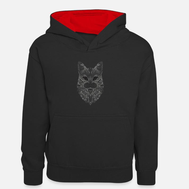 Conception de Mandala de chat - Sweat à capuche contrasté Enfant - noir/rouge