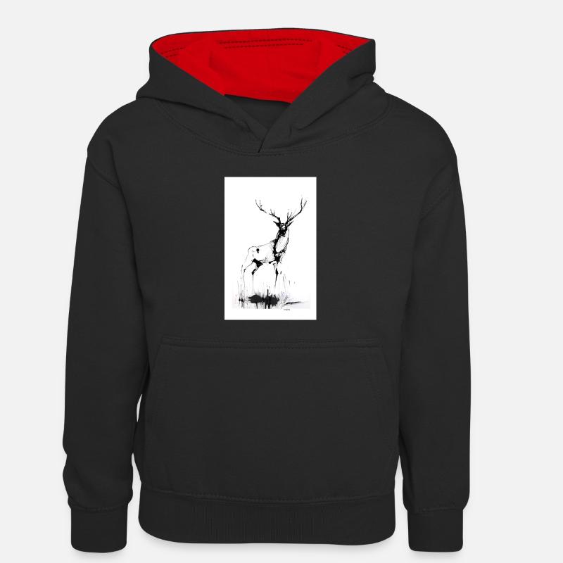 Le cerf - Sweat à capuche contrasté Enfant - noir/rouge