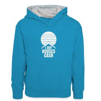 Ich Kaufe Häuser Cash Immobilien Investor - Kinder Kontrast-Hoodie - Pfauenblau/Grau meliert - Vorne