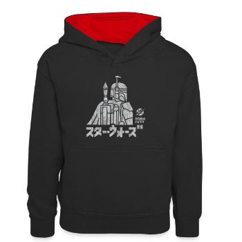 Star Wars: Mandalorian Boba Fett & Schriftzeichen  - Kinder Kontrast-Hoodie - Schwarz/Rot - Vorne