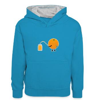 Orange Orangensaft Veganer Geschenkidee - Kinder Kontrast-Hoodie - Pfauenblau/Grau meliert - Vorne