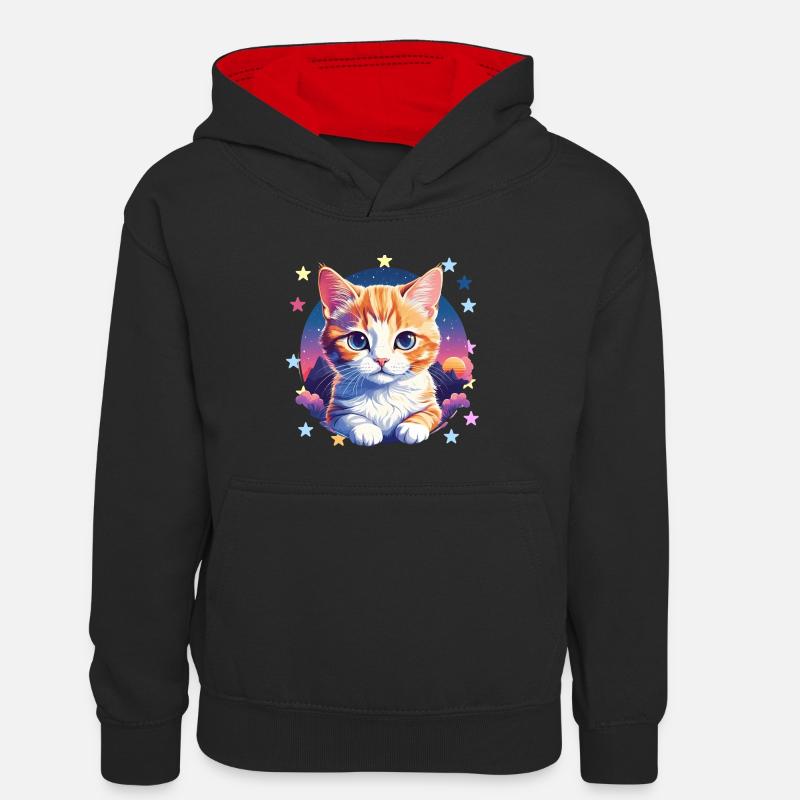 Aventure de chaton étoilé - Sweat à capuche contrasté Enfant - noir/rouge