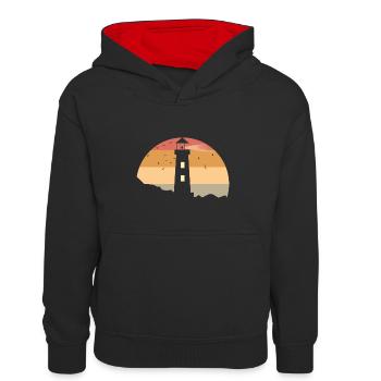 Leuchtturm,Leuchtturm im Meer - Kinder Kontrast-Hoodie - Schwarz/Rot - Vorne
