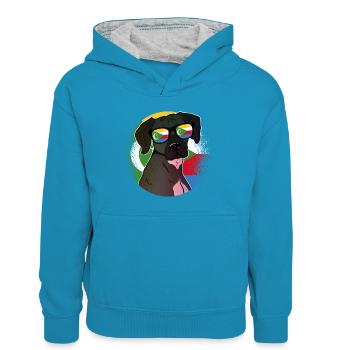 Comoros - Kids’ Contrast Hoodie - peacock blue/heather grey - Front