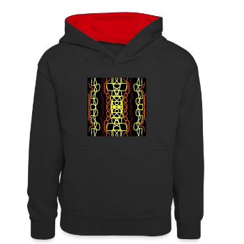 Vertikales symmetrisches Design in Gelb und Orange - Kinder Kontrast-Hoodie - Schwarz/Rot - Vorne