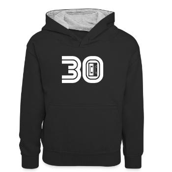 30 Music Fan Retro Cassette Music - Kids’ Contrast Hoodie - black/heather grey - Front