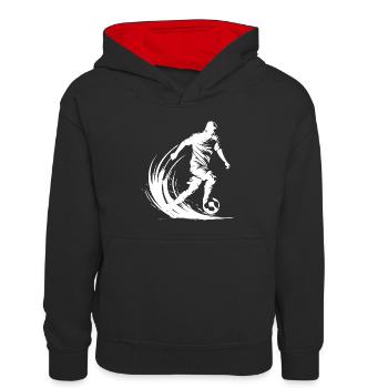 Fußballspieler Grafik - Kinder Kontrast-Hoodie - Schwarz/Rot - Vorne