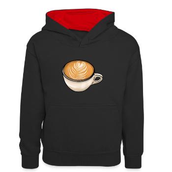 Coffee Cappuccino Fern - Kids’ Contrast Hoodie - black/red - Front