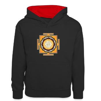 Shri Yantra - Cosmic Energy Conductor - Kids’ Contrast Hoodie - black/red - Front