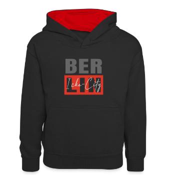 Berlin Icke City - Kinder Kontrast-Hoodie - Schwarz/Rot - Vorne