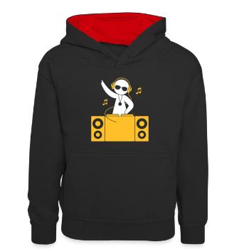 A DJ Plays Cool Music - Kids’ Contrast Hoodie - black/red - Front