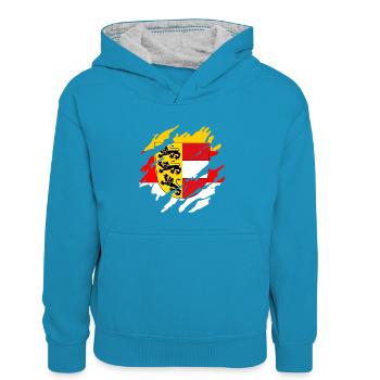 Véritables T klagenfurt & Carinthie Patriotes & Vacanciers - Sweat à capuche contrasté Enfant - bleu paon/gris chiné - Devant