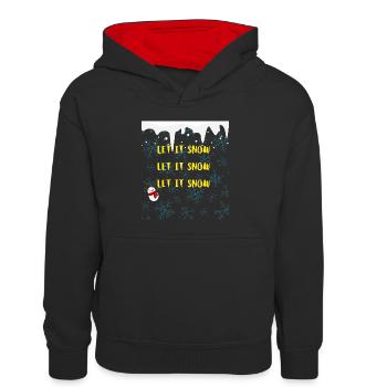 Snow | Let it Snow | Flakes | Snow figure | Santa - Kinder Kontrast-Hoodie - Schwarz/Rot - Vorne
