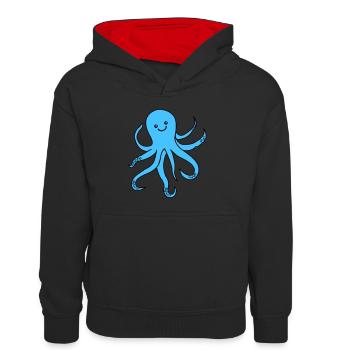 krake oktopus - Kinder Kontrast-Hoodie - Schwarz/Rot - Vorne