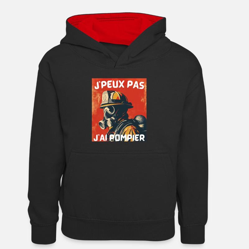 Pompier Tee-shirt marrant - Sweat à capuche contrasté Enfant - noir/rouge