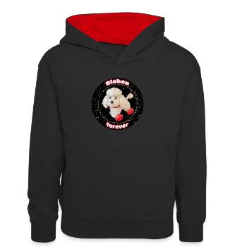 Bichon forever paillettes rond - Sweat à capuche contrasté Enfant - noir/rouge - Devant