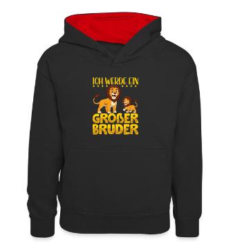 Großer Bruder 2023 Löwe Geschenk - Kinder Kontrast-Hoodie - Schwarz/Rot - Vorne