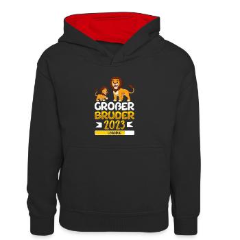 Großer Bruder 2023 Löwe Geschenk - Kinder Kontrast-Hoodie - Schwarz/Rot - Vorne