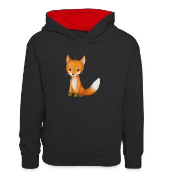Baby Fuchs Geschenkidee Illustration - Kinder Kontrast-Hoodie - Schwarz/Rot - Vorne