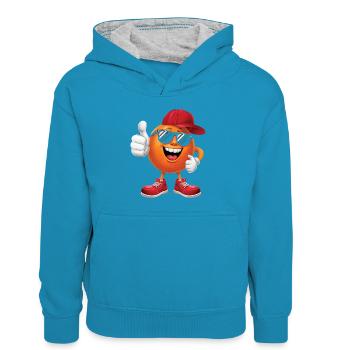 Orange - Kinder Kontrast-Hoodie - Pfauenblau/Grau meliert - Vorne