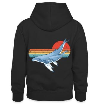 Buckelwale - Kinder Kontrast-Hoodie - Schwarz/Rot - Hinten