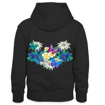 Frühlingsanfang Jahreszeit Blumen Schmetterlinge - Kinder Kontrast-Hoodie - Schwarz/Rot - Hinten