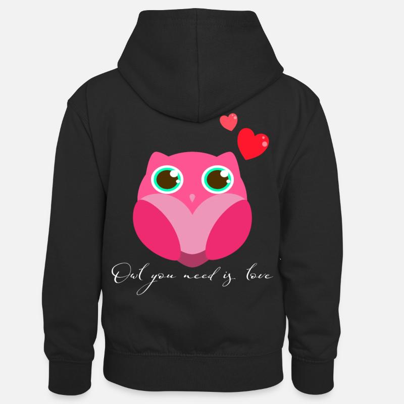 Eule Uhu - Kinder Kontrast-Hoodie - Schwarz/Rot