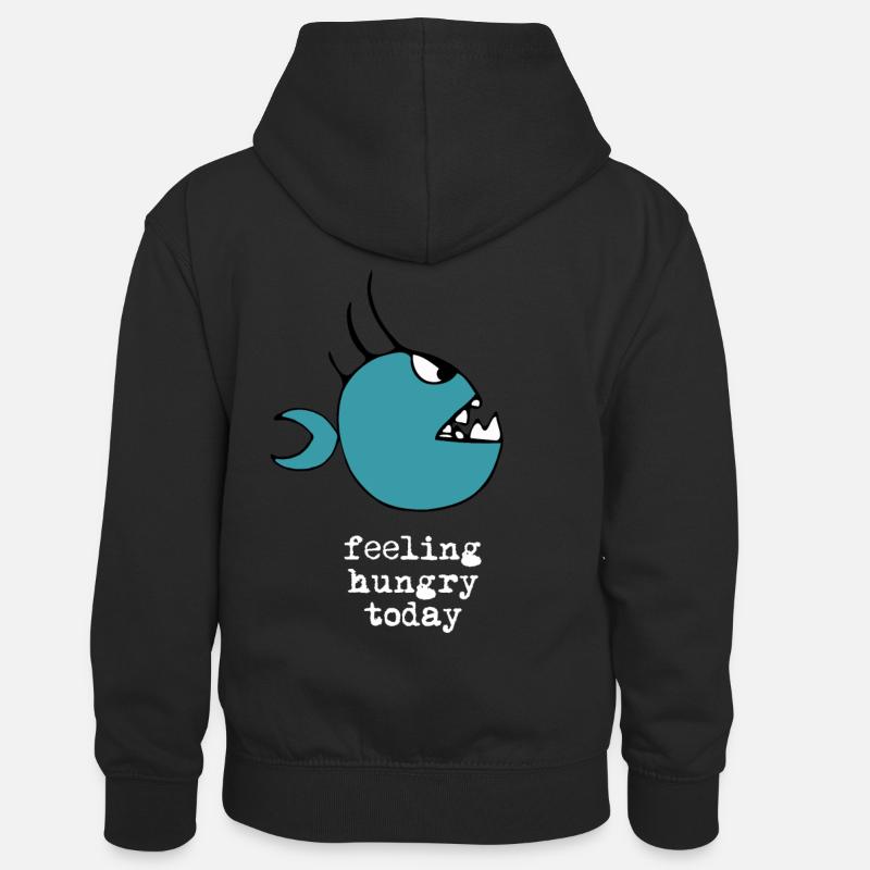 Piranha affamé dessin blanc - Sweat à capuche contrasté Enfant - noir/rouge