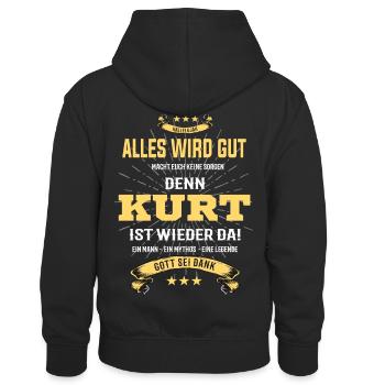 Alles wird gut denn Kurt ist da T-Shirt - Kinder Kontrast-Hoodie - Schwarz/Rot - Hinten