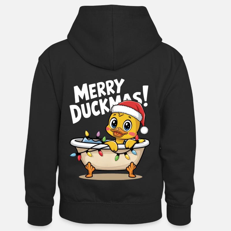 Canard Noël Pull de Noël Merry Duckmas - Sweat à capuche contrasté Enfant - noir/rouge
