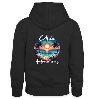 Coucher de soleil à Utila, Honduras - Sweat à capuche contrasté Enfant - noir/rouge - Dos